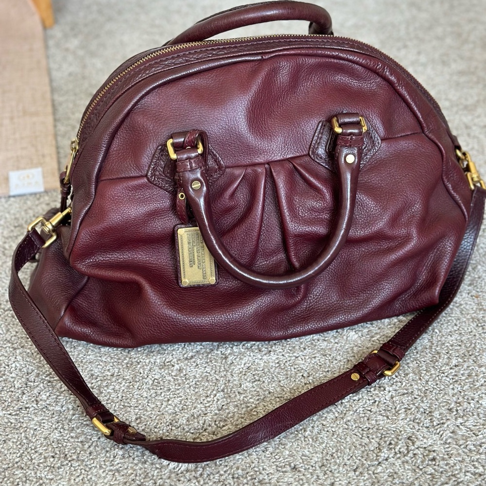 Marc By Marc Jacobs Maroon Leather Bowling Bag with Gold Hardware